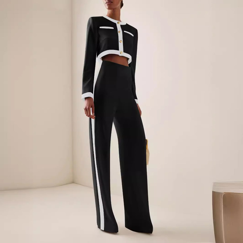 Women's Office Wear Suit Set with Long Sleeve Top and Trousers