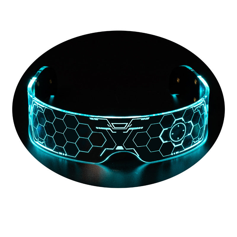 نظارات LED ملونة مضيئة من الأكريليك على شكل قرص العسل مع بطارية