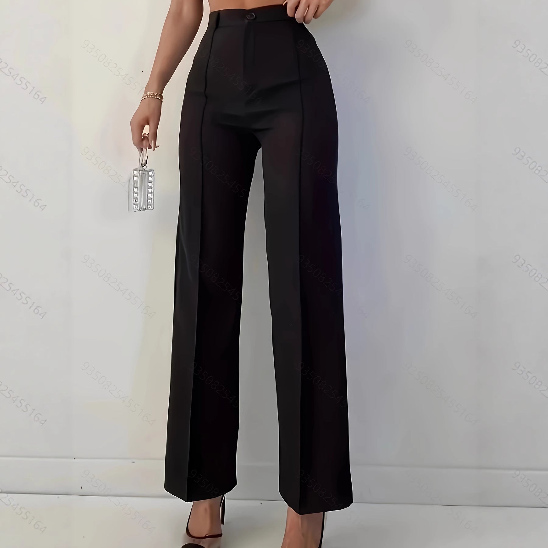 High Waist Slim Fit Black Casual Pants for Women