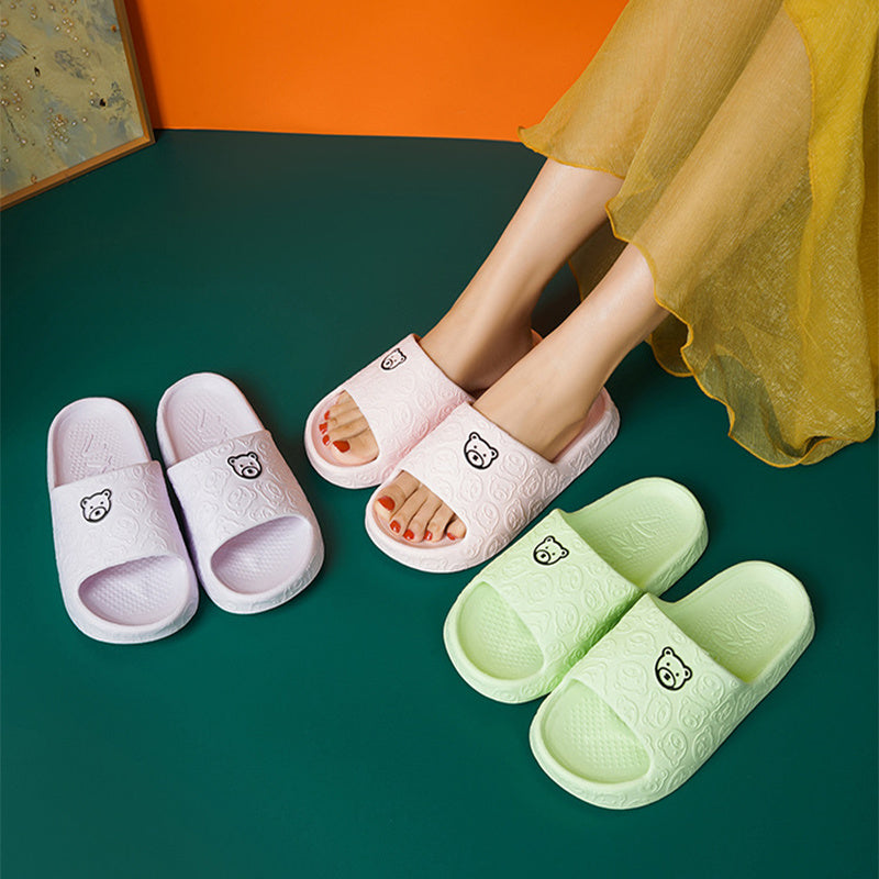 Cute Bear Slippers Indoor Non-slip Thick Soles Floor Bedroom Bathroom Slippers For Women Men