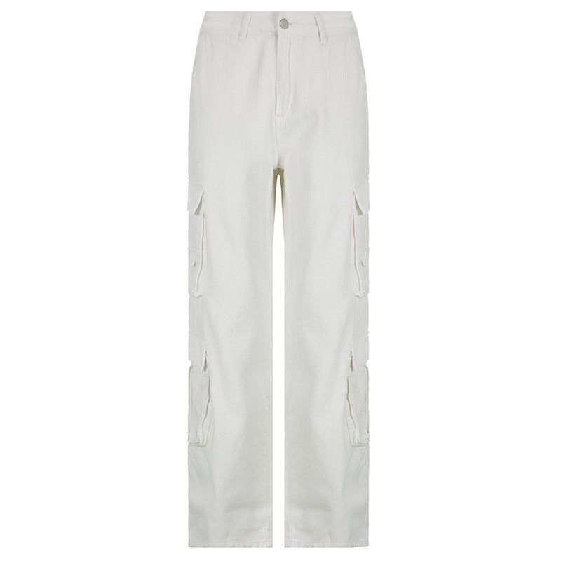Pantalon décontracté droit en jean blanc taille haute