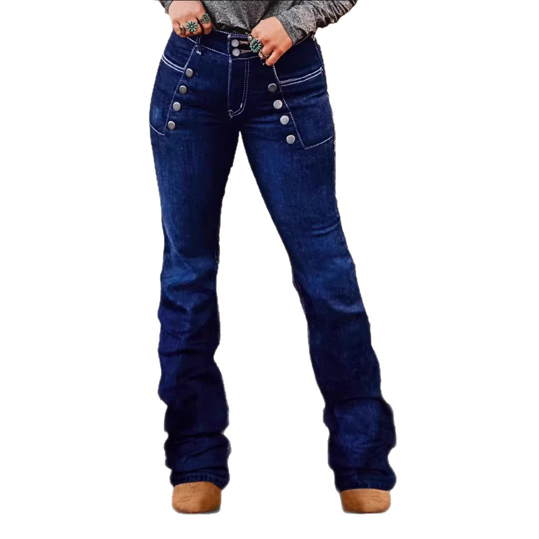 High-Waisted Blue Denim Jeans for Women Slimming Fit