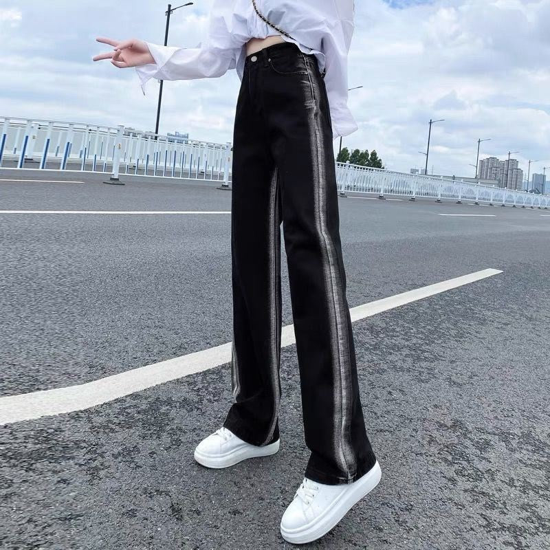 Black Gradient Straight Jeans for Women