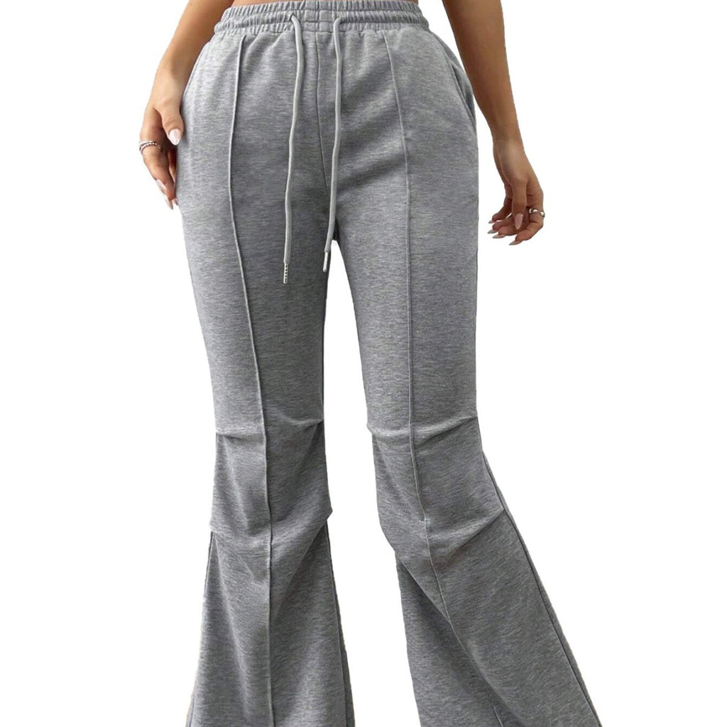 Gray Wide Leg Casual Pants with Elastic Drawstring Waist
