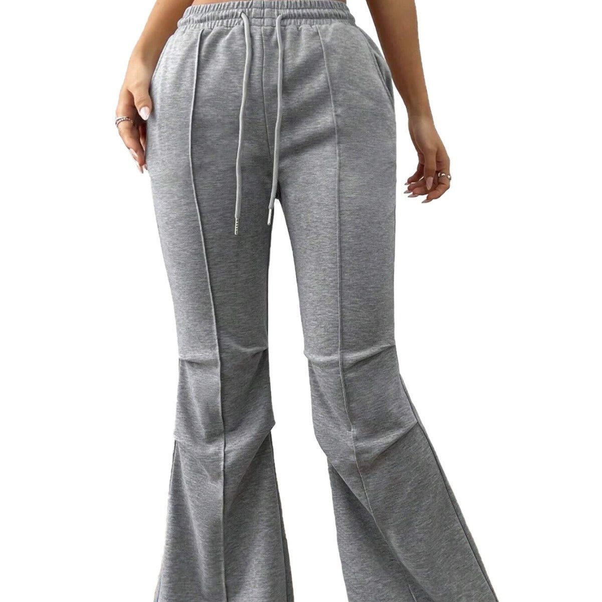 Gray Wide Leg Casual Pants with Elastic Drawstring Waist