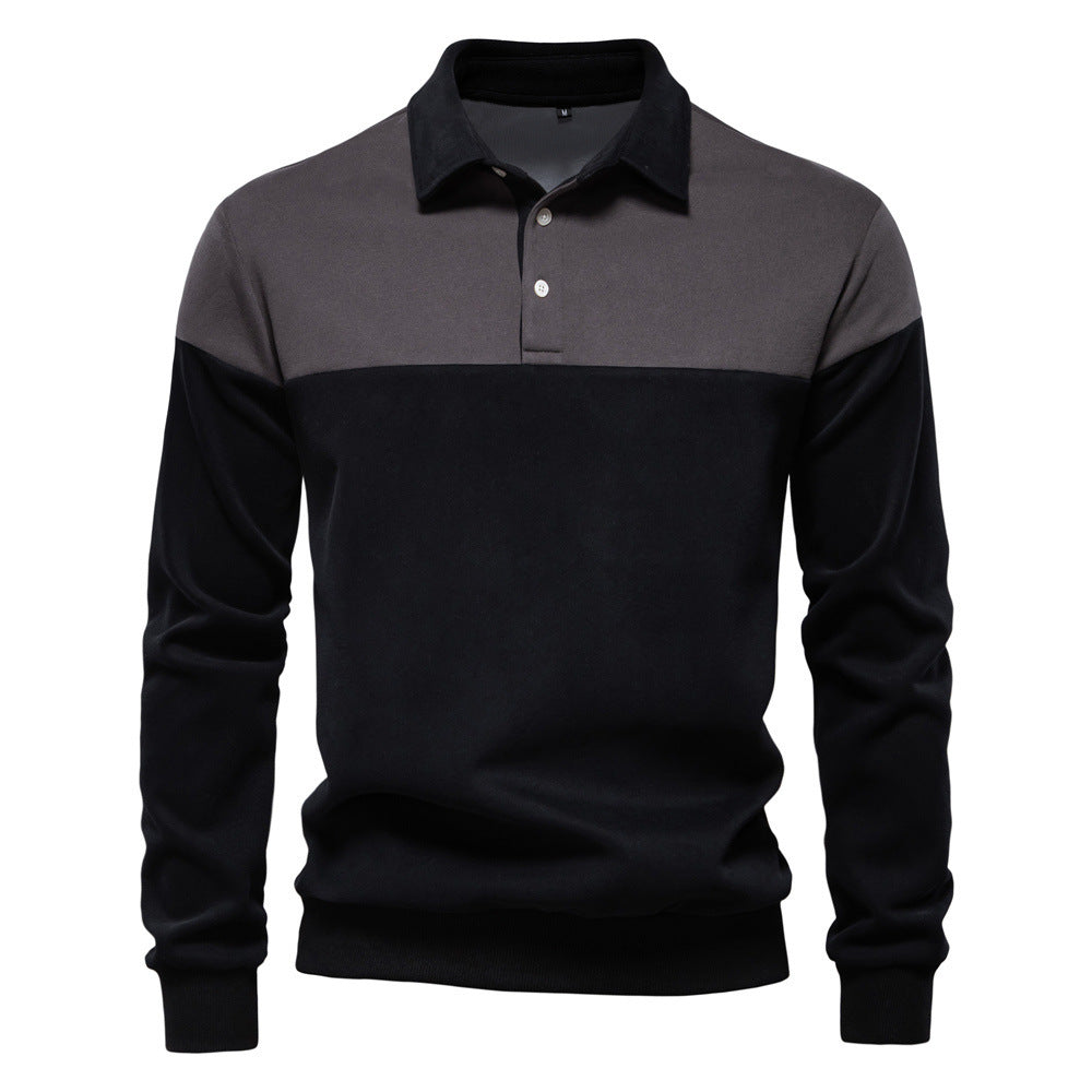 Pull en mélange de coton décontracté à manches longues et col polo pour homme