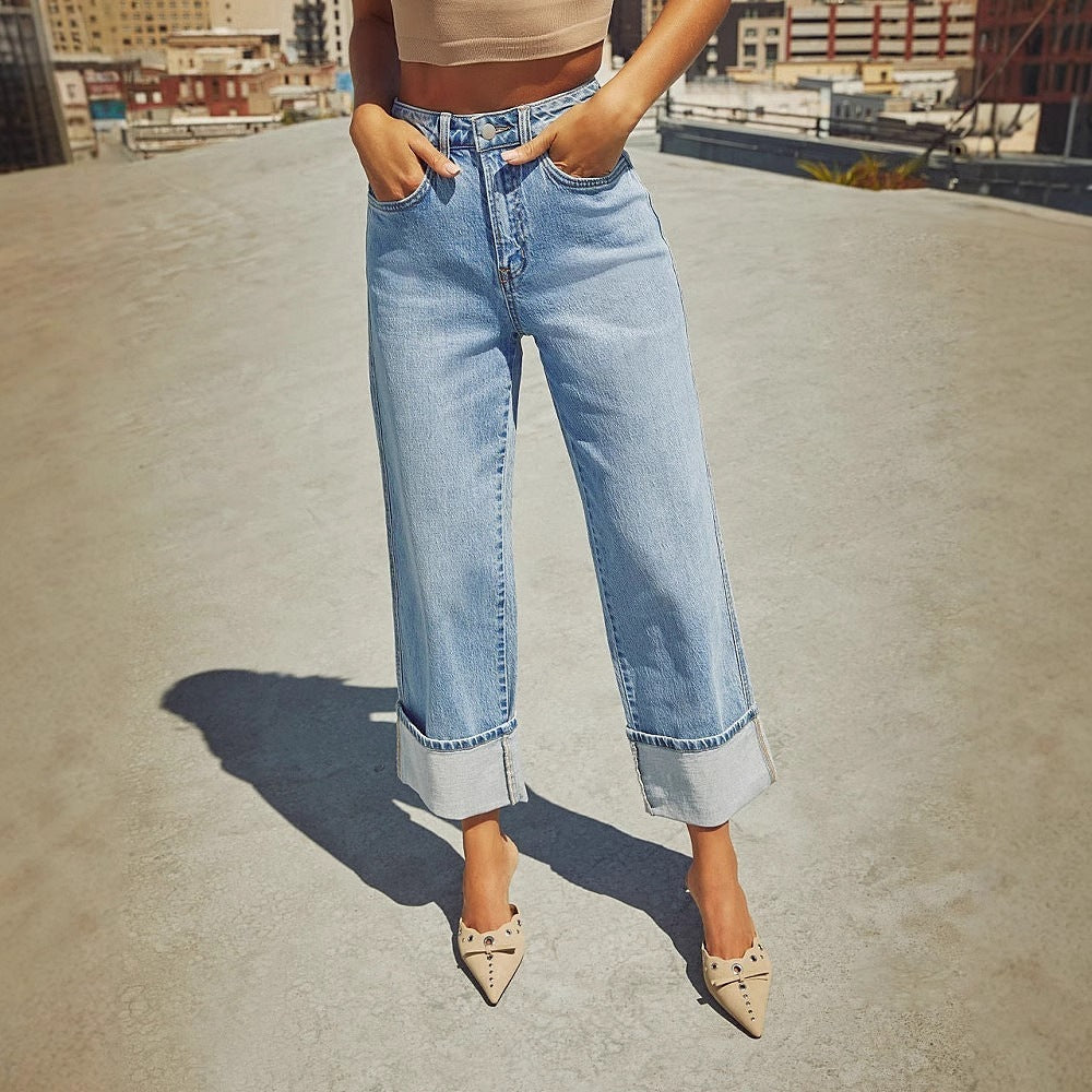 Retro Elastic High Waist Straight Jeans for Women