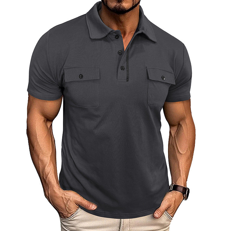 Summer Men’s Short Sleeve Polo Shirt with Pockets