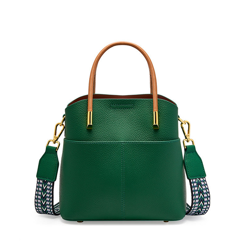 Western Style Genuine Leather Bucket Bag for Women