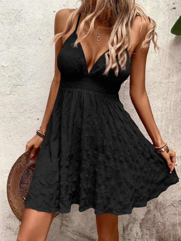 Robe d'été sans manches taille haute sexy pour femme en rose et noir