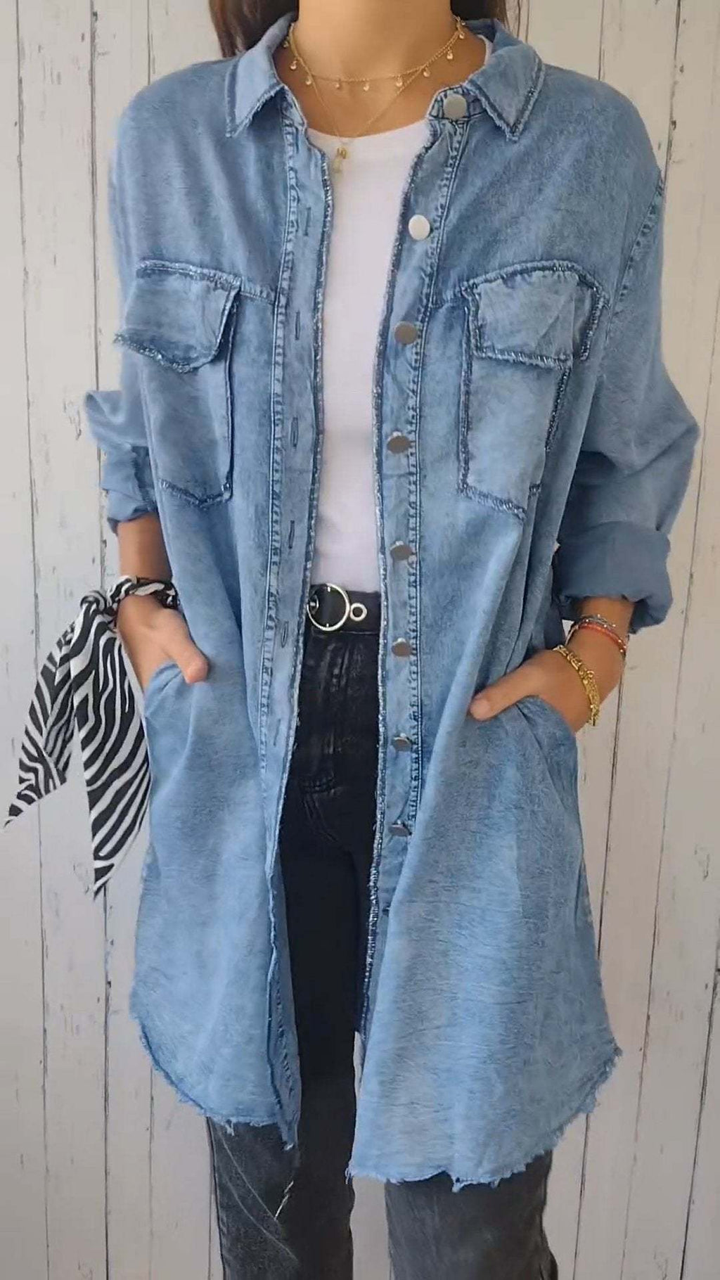 Cotton Linen Color Block Casual Long Shirt Coat
