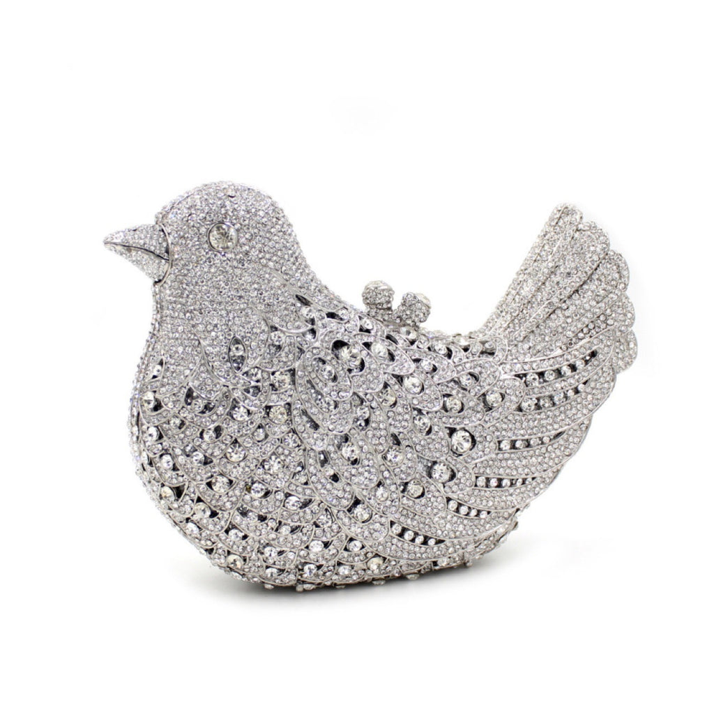 Bird and Peace Dove Rhinestone Dinner Bag 19x14x5.5cm Alloy Gem Clutch