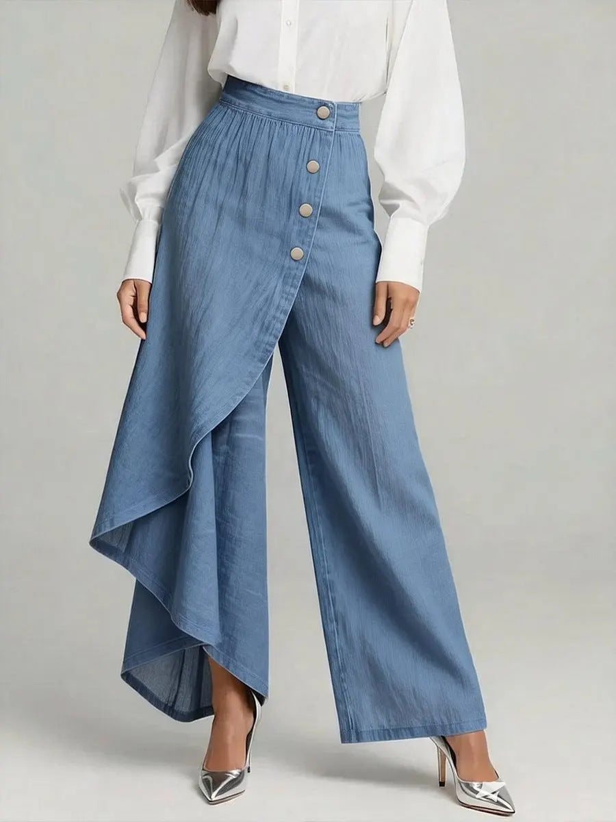 Women’s Solid Color Wide-Leg Style Printed Pants