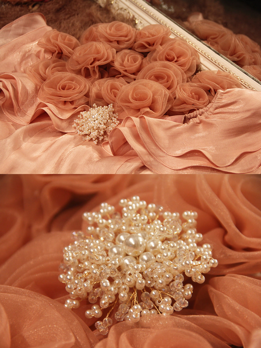 Robe de princesse rose asymétrique à volants pour femme