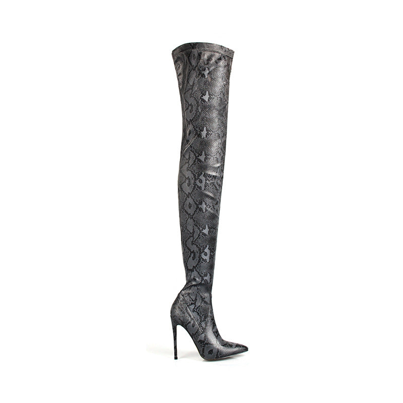 Women's Over The Knee Snakeskin Pointed Stiletto Heel Boots