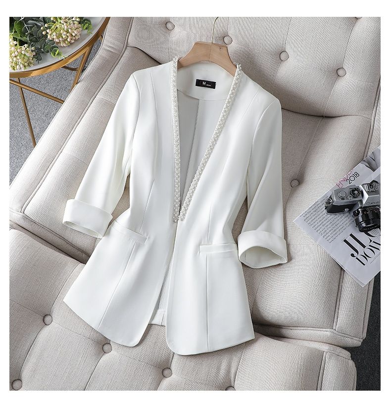 Plus Size Women's Thin Suit Jacket in Green, White & Black