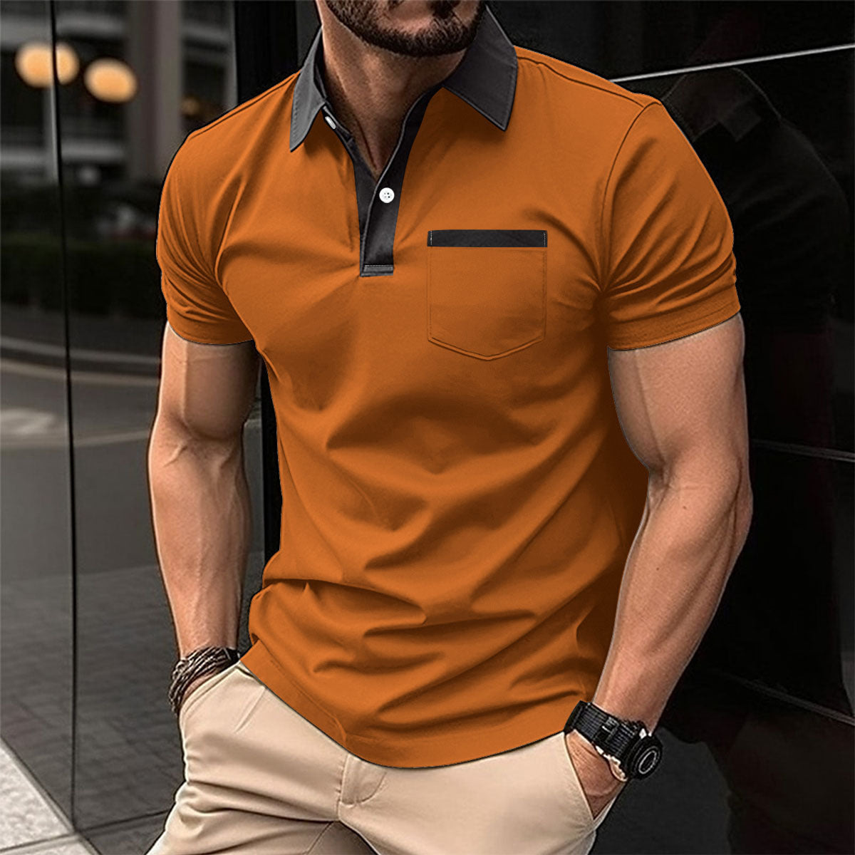 Polo T-shirt en mélange de coton pour homme, coupe ample, manches courtes