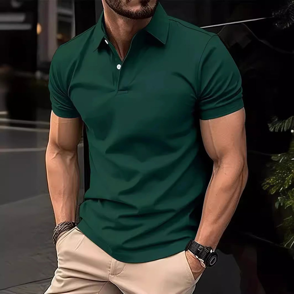 High Sense Casual Solid Color Short Sleeve Shirt with Buttons
