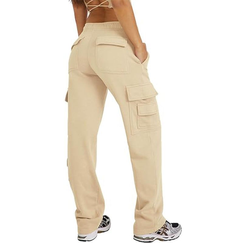 Pantalon cargo taille haute multi-poches coupe ample jambes larges sport