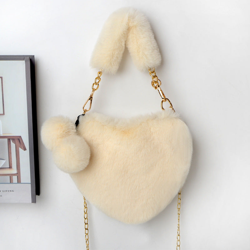 Love Bags Medium Soft Plush Heart Handbag with Zipper