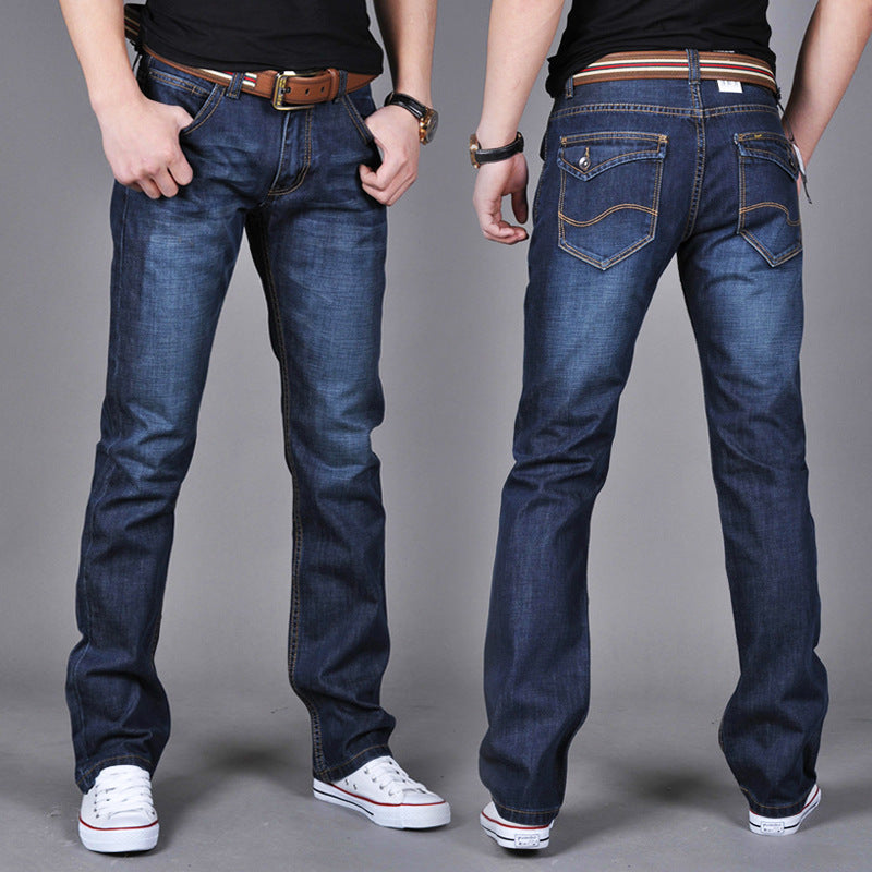 Men's Dark Blue Slim Straight Jeans Fall Winter