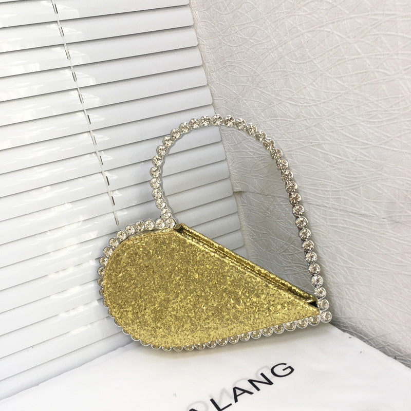 Personalized Diamond-Embedded Heart-Shaped Handbag 26x20cm in Pink, Champagne, Gold & Silver