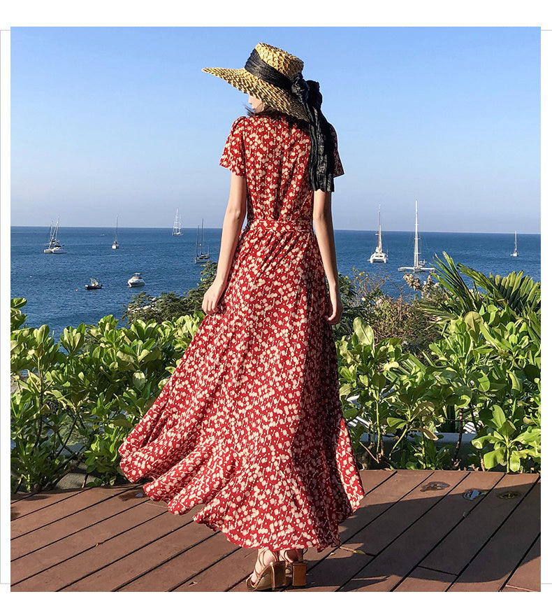 Lace-up Chiffon One-piece Holiday Dress