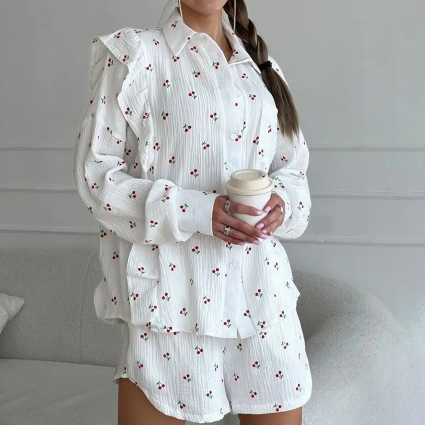 Gilet imprimé en pur coton à volants pour la maison