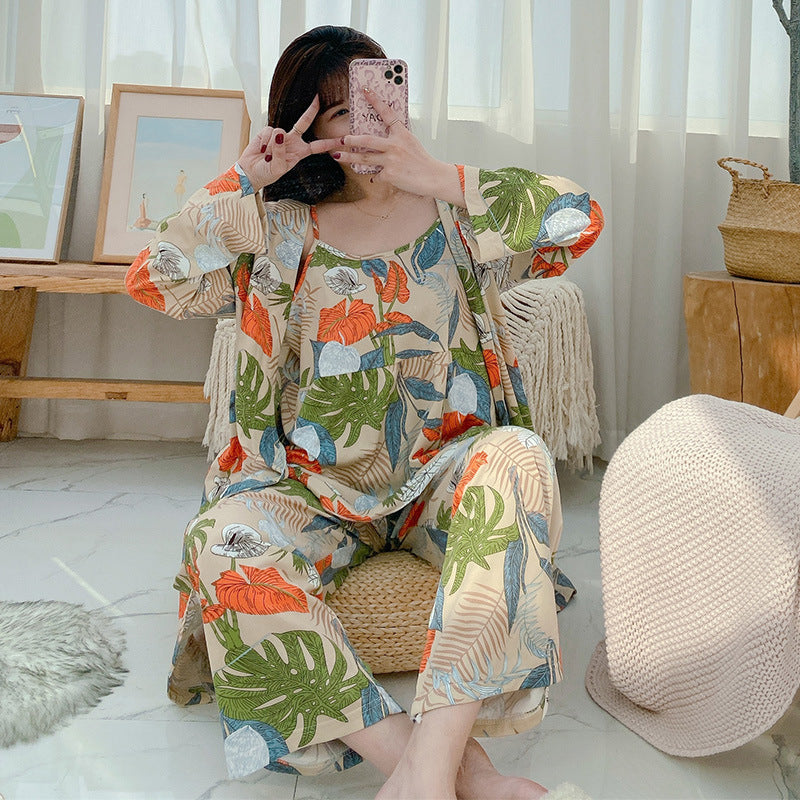 Ensemble de pyjama trois pièces pour femme en fibre de polyester M-XL