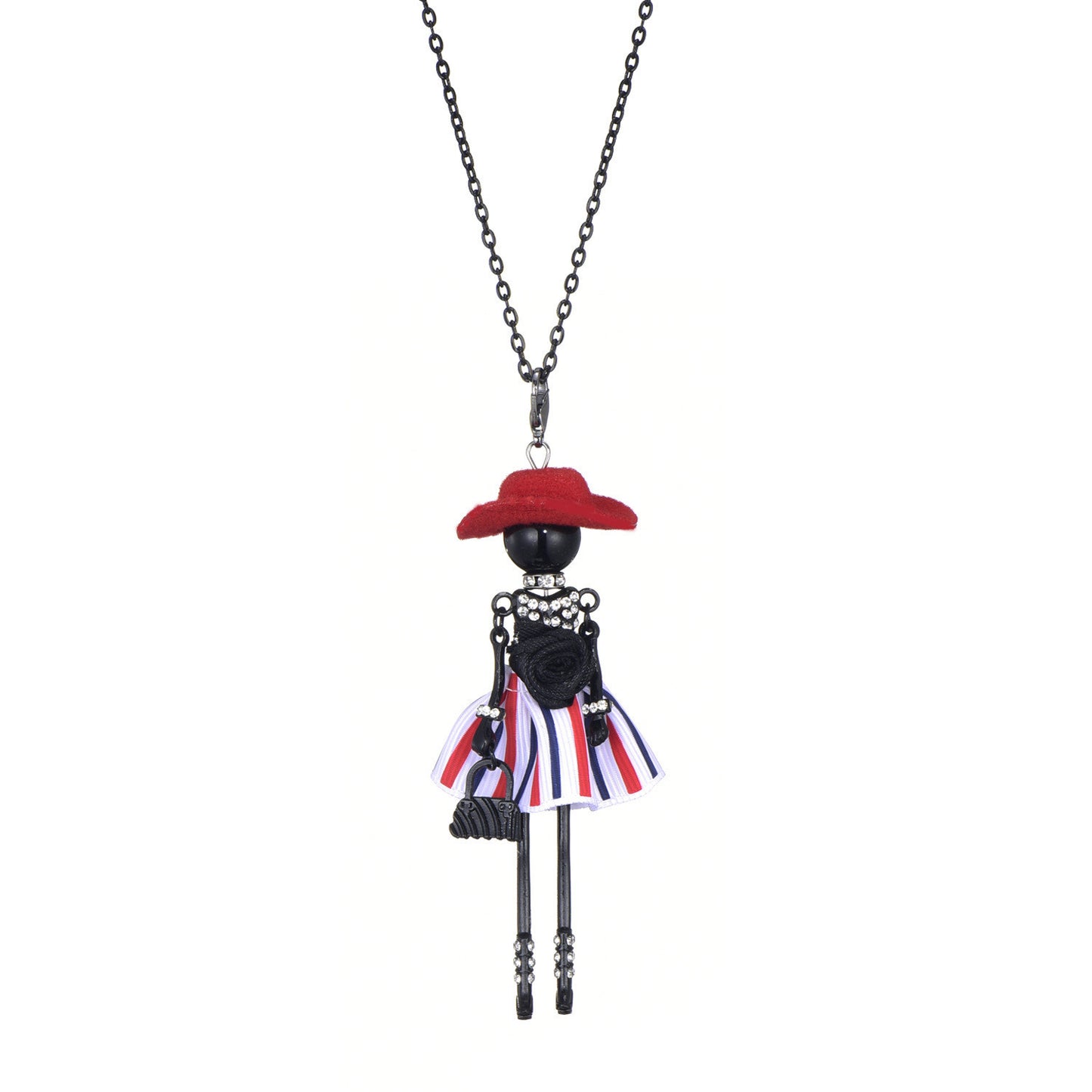 Hat Doll Necklace Rhinestone Sweater Chain