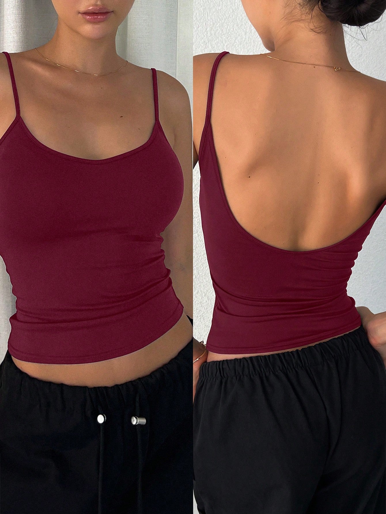 Women's Solid Color Casual Slim-Fit Backless Camisole Top