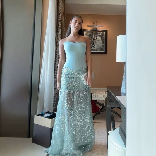 New Sleeveless Off-shoulder Tube Top Stitching Glossy Dress