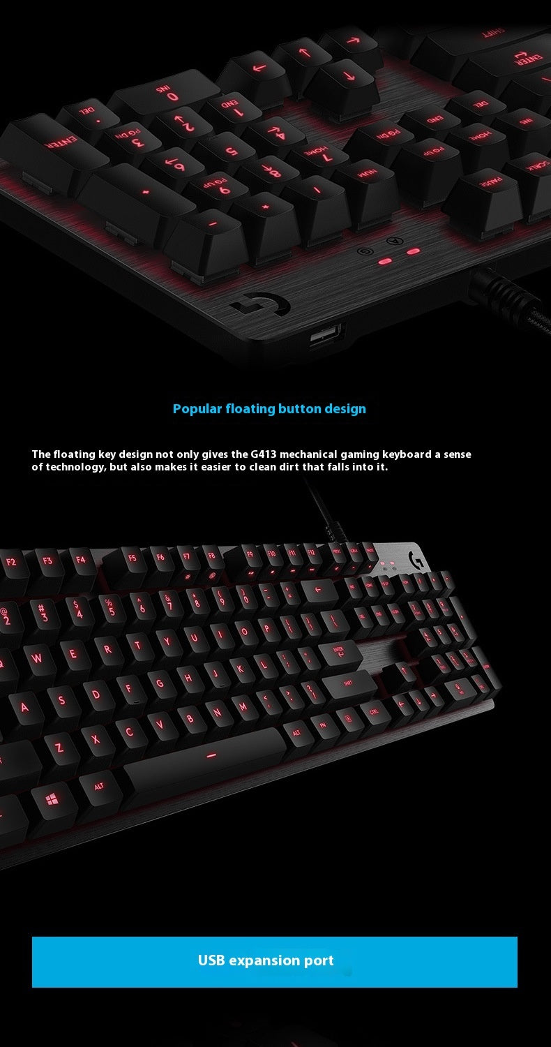 G413 Mechanical Gaming Keyboard 104 Keys Metal Panel Backlight USB