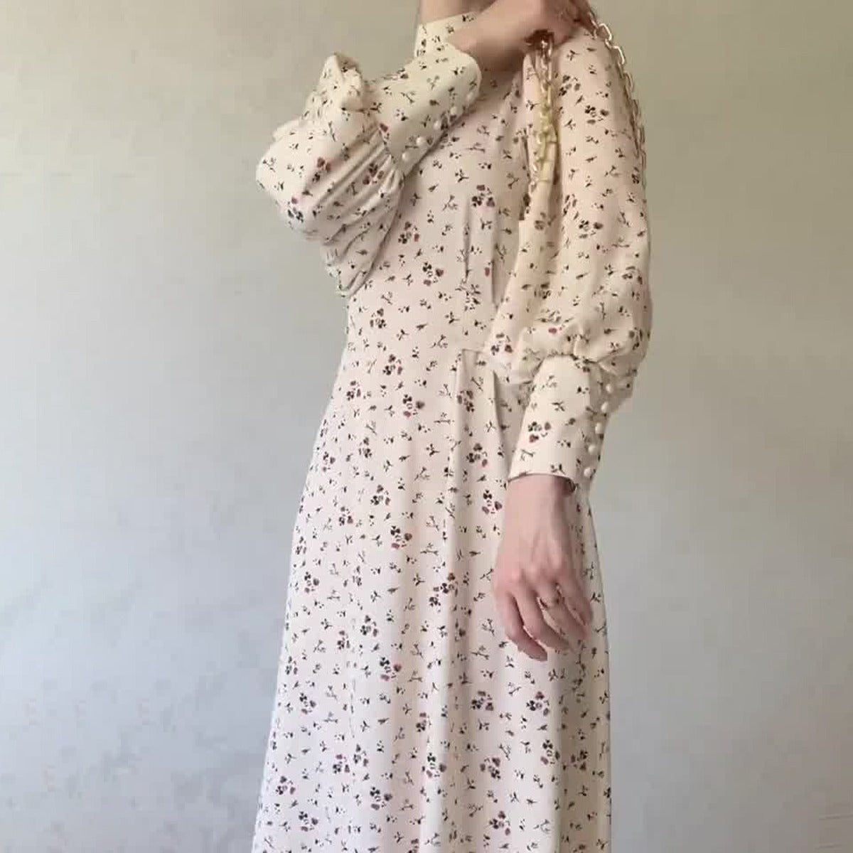 Gentle Loose Lace-up Floral Sense Long Sleeve Dress