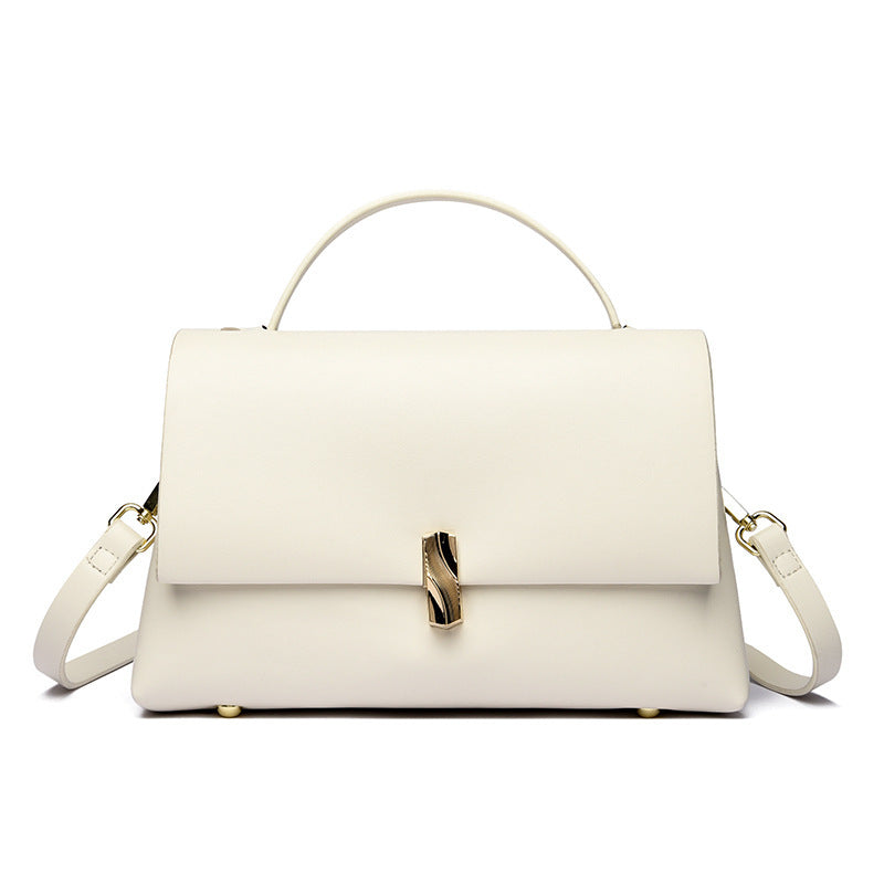 Ladies Premium Leather Gold Bar Lock Tote Bag 27x17x9cm