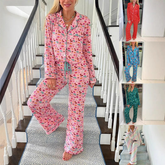 Women's Autumn Comfortable Two-Piece Homewear Set with Floral Print