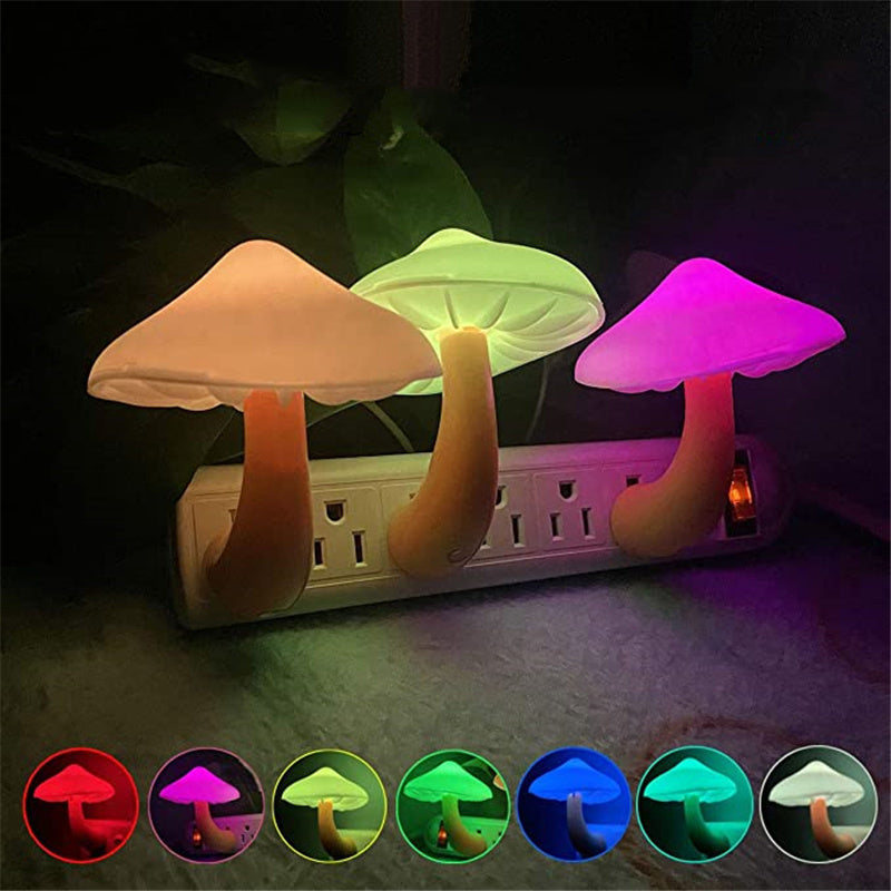 Mushroom LED Night Light with Sensor Warm White EU US Plug Wall Socket Lamp