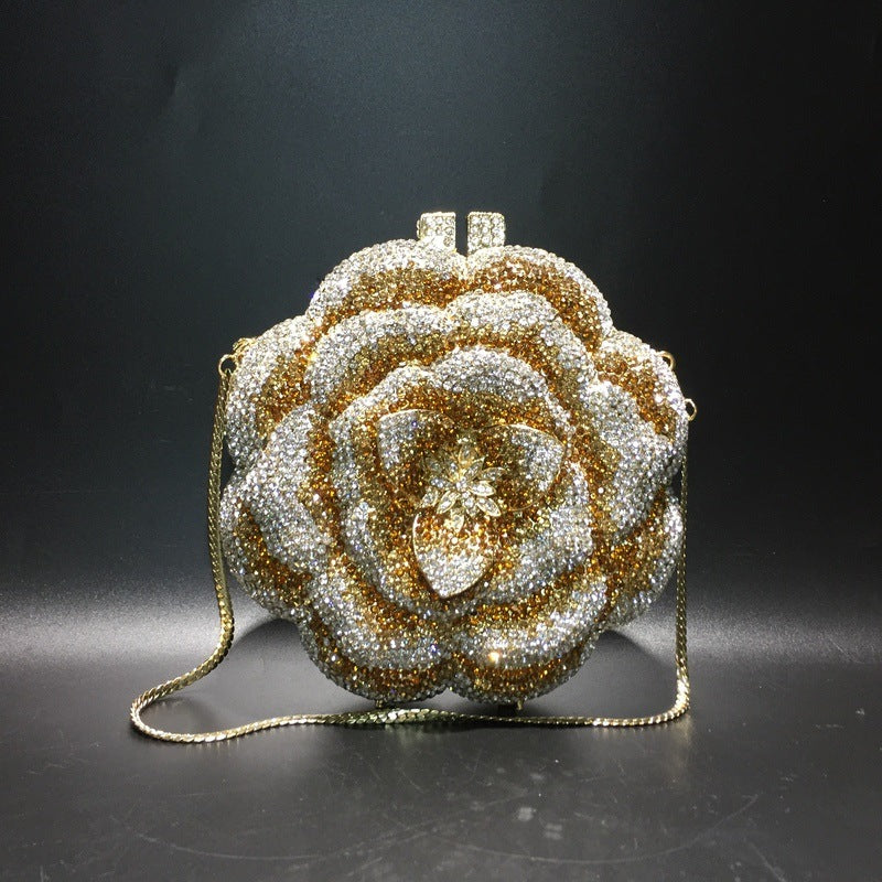 Sac de soirée rigide rond en métal rose pour femmes