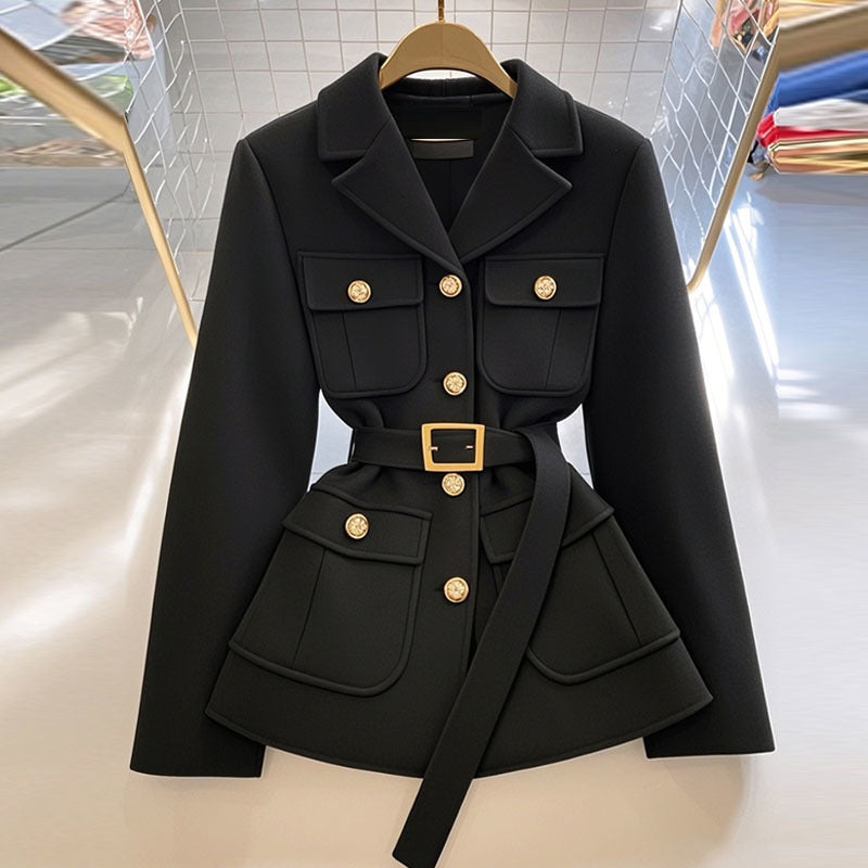 Women's Black Waist-Trimming Short Suit Coat
