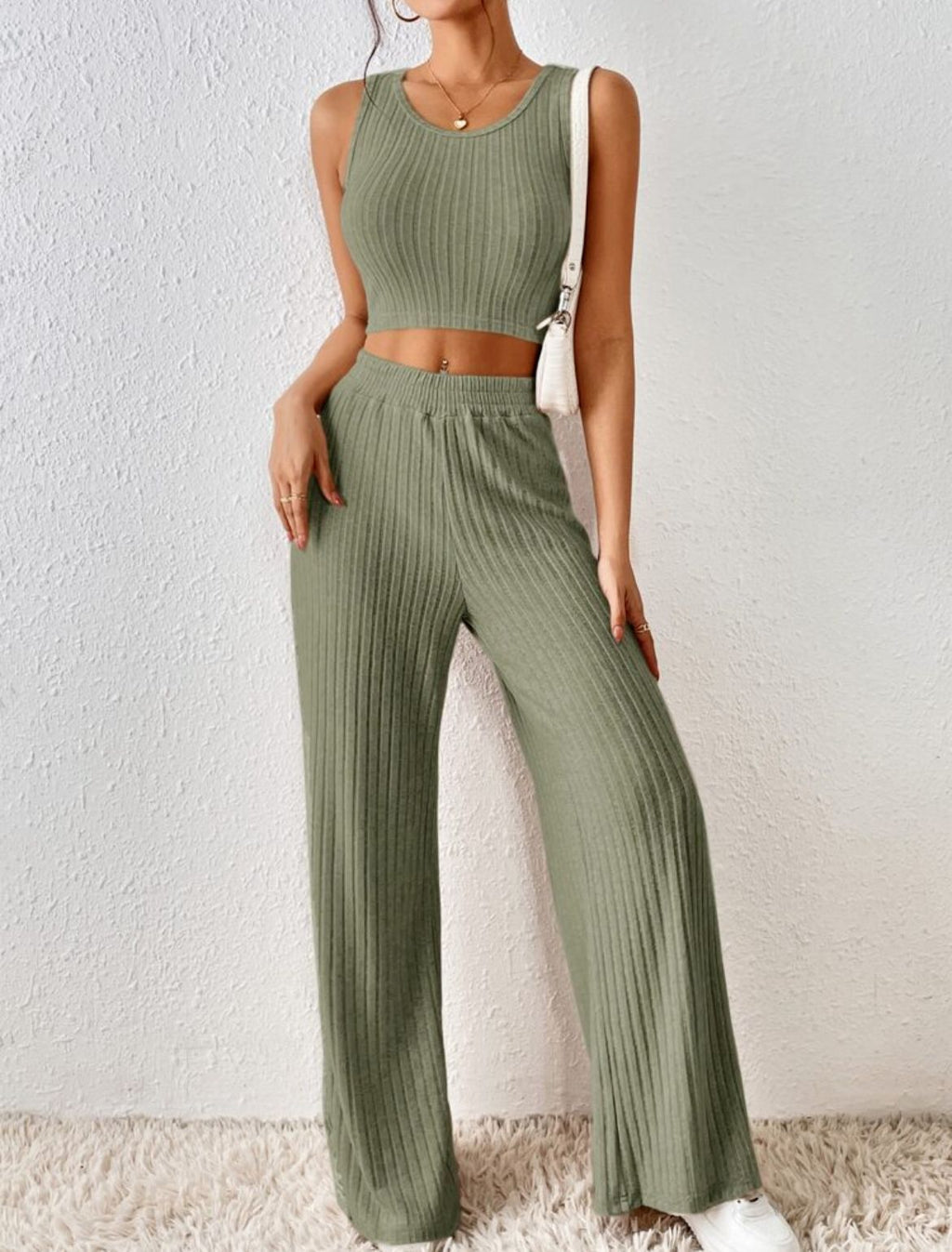 Knitted Vest and High Waist Trousers Suit for Women