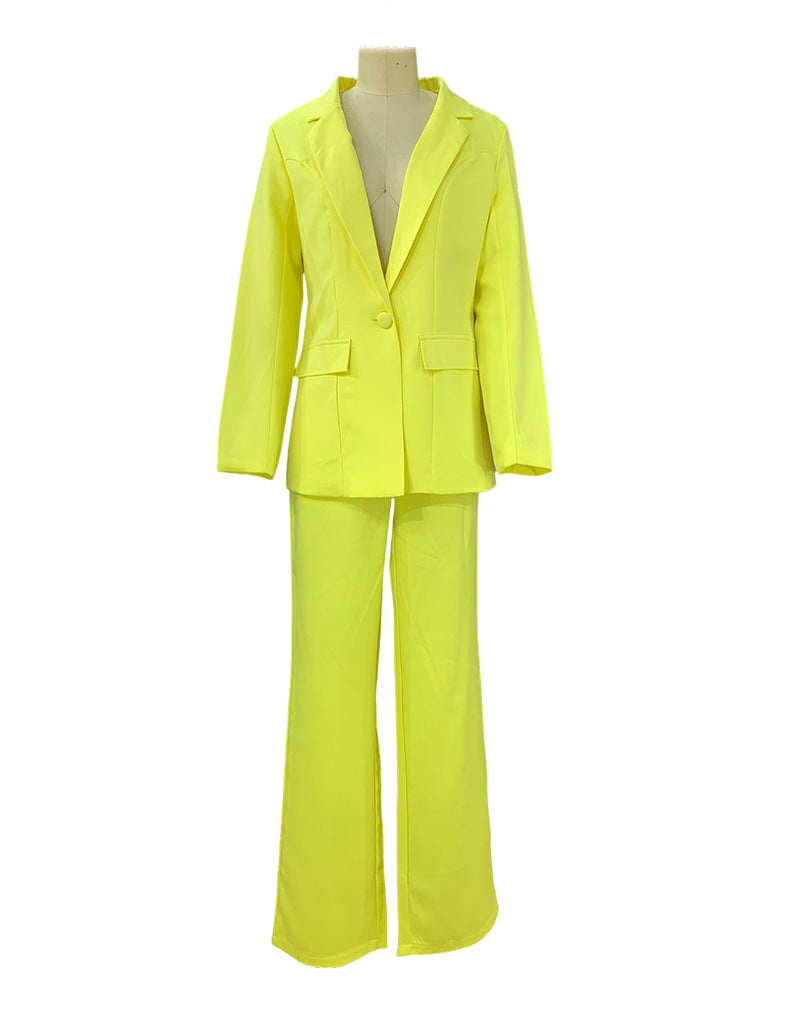 Ensemble blazer décontracté à revers et boutons et pantalon droit pour femme (2 pièces)