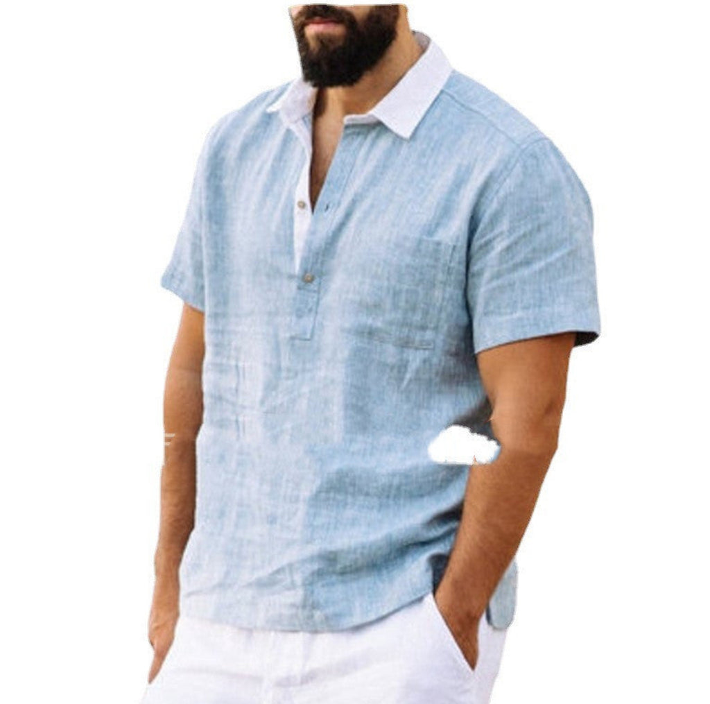 Light Blue Thin Cotton Linen Casual Lapel Shirt