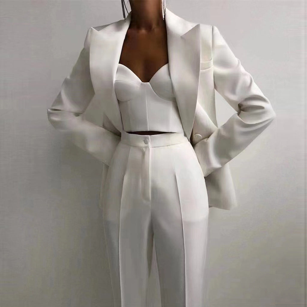 Ensemble tailleur chic décontracté pour femme : veste, corset et pantalon