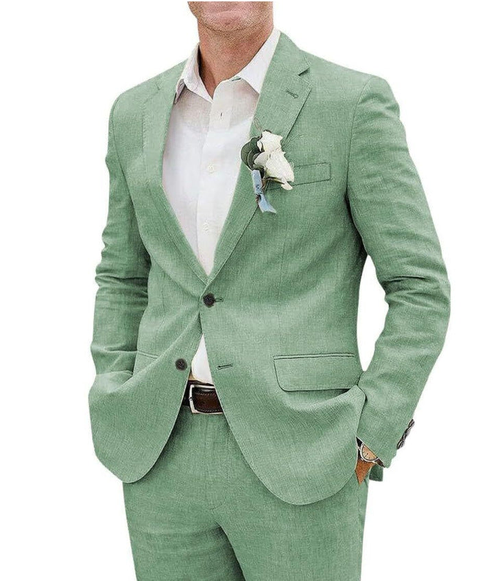 Men's Slim Fit Linen Two-Piece Business Casual Suit