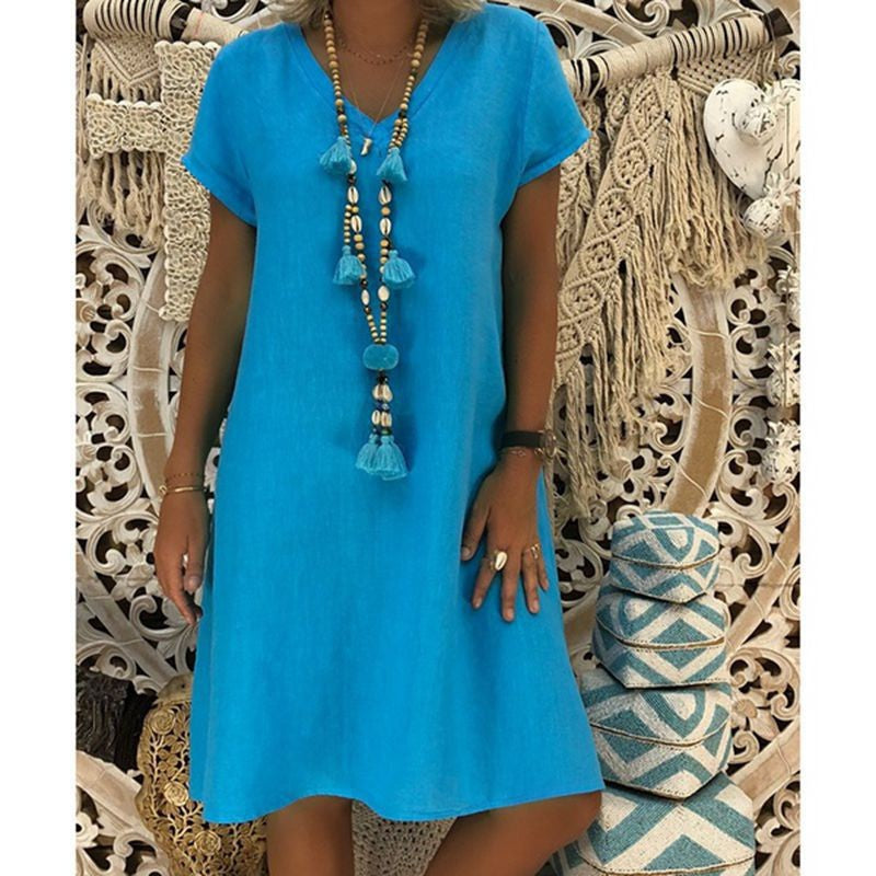 Casual V-Neck Mid-Length A-Line Dress for Women