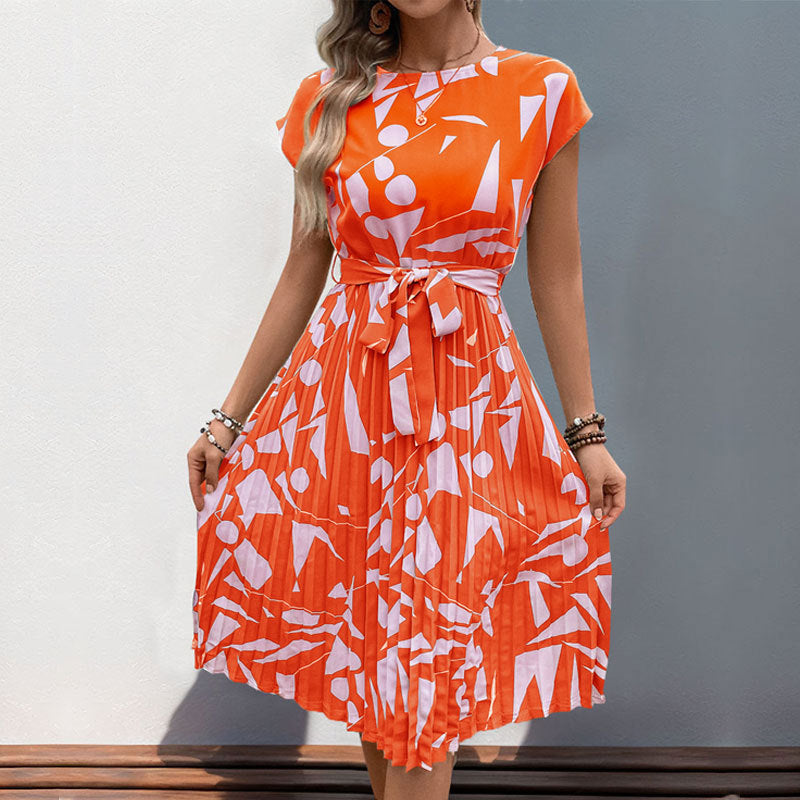 Summer Women's Geometric Print Pleated Dress