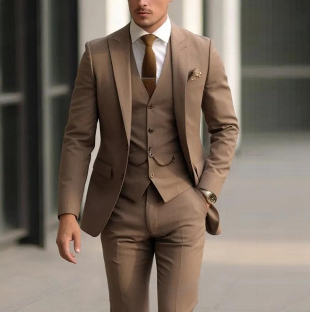 Men's Slim Fit Three-Piece Solid Color Suit Polyester Blend