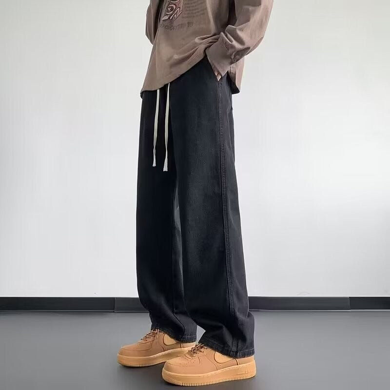 Jean américain ample droit taille mi-haute en polyester pour homme