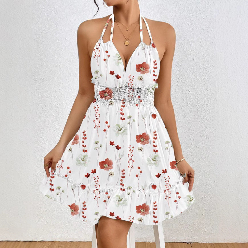 Robe sexy imprimée avec bretelles fines et dos nu, style européen et américain pour femmes