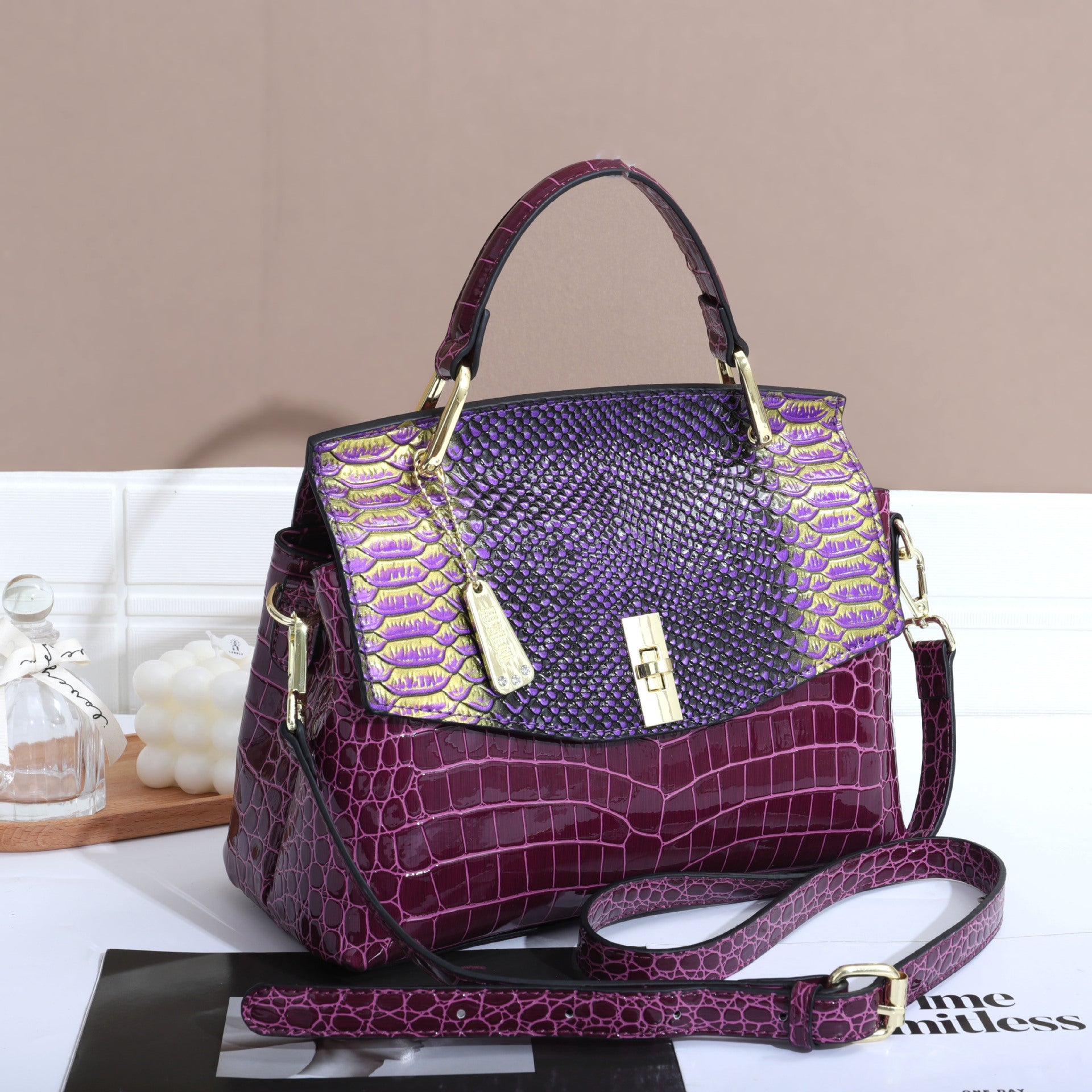 Colorful Crocodile & Snake Pattern Women's Crossbody Handbag